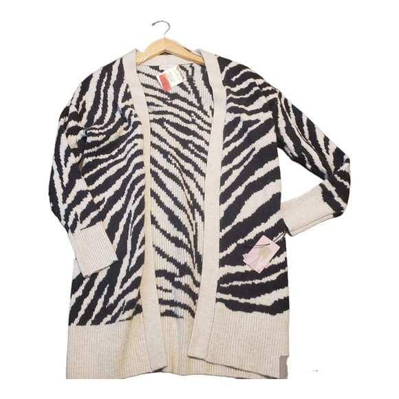 Sincerly Jules Sweaters - Sincerely Jules NWT Zebra Gray Black Open Long Cardigan Sweater Womens Sz XS